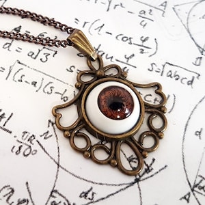 One Look - Steampunk Gothic Filigree Realistic Bronze Brown eye ball cabochon charm pendant necklace