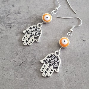 Traditional Evil Eye Hamsa Hand Jewish Hebrew dangle earrings