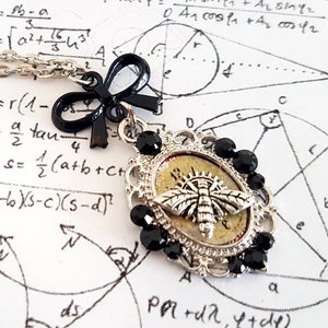 Gothic steampunk Filigree Insect Bee charm watch clock cog gear pendant necklace