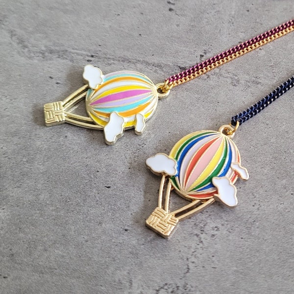 Hot Air - Rainbow colors Balloon enamel charm pendant necklaces