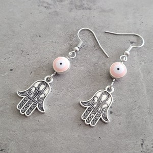 Traditional Evil Eye Hamsa Hand Jewish Hebrew dangle earrings