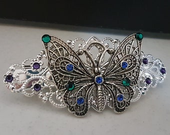 Gothic Steampunk Argento accessorio capelli filigrana Vintage Butterfly cristallo barrette clip