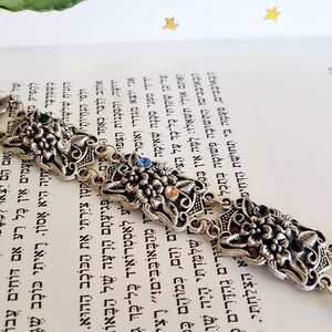 Gothic Steampunk silver Floral Crystals bracelet