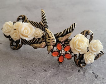 All Too Well - Romantic Hair accessory with flowers and swallow bird barrette clip pin