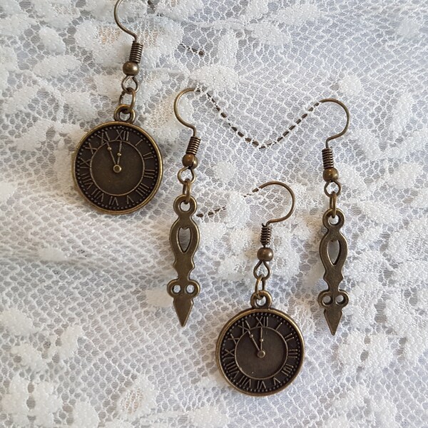 Bronze Steampunk Clock Hands dangle earrings
