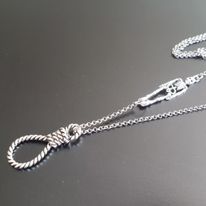 Hang in There Gothic Steampunk Silver Human Skeleton Hangman's Noose knot charm pendant necklace image 3