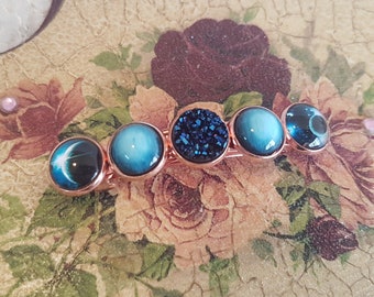 Space - Gothic Steampunk Blau & Rose Gold Space Galaxy Haarschmuck Haarspange