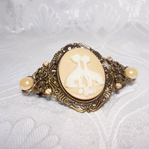 Gothic Steampunk bronze and peach love cats hair accessory filigree barrette clip pin