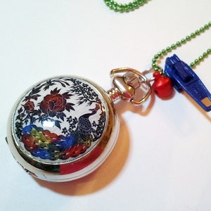 Orologio con ciondolo a forma di pavone e cerniera in argento, collana con catena a palline Emo Kawaii