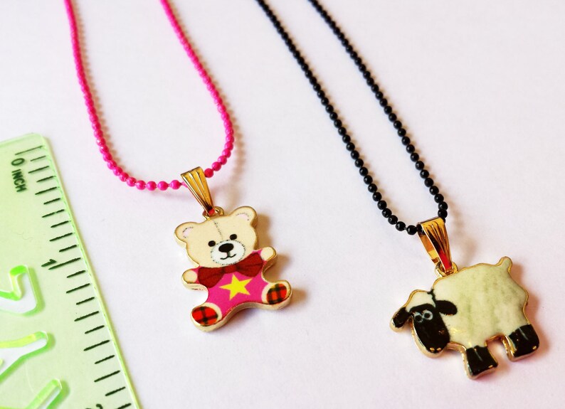 Original Enamel Sheep or Teddy bear charm pendant chain necklace