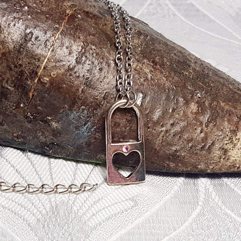Gothic Steampunk Silver lock with crystal charm pendant necklace Locksmith