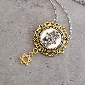 Boho Chic Jewish Filigree Ethnical Judaical Hamsa hand Evil Eye protect Star of David charm pendant necklace