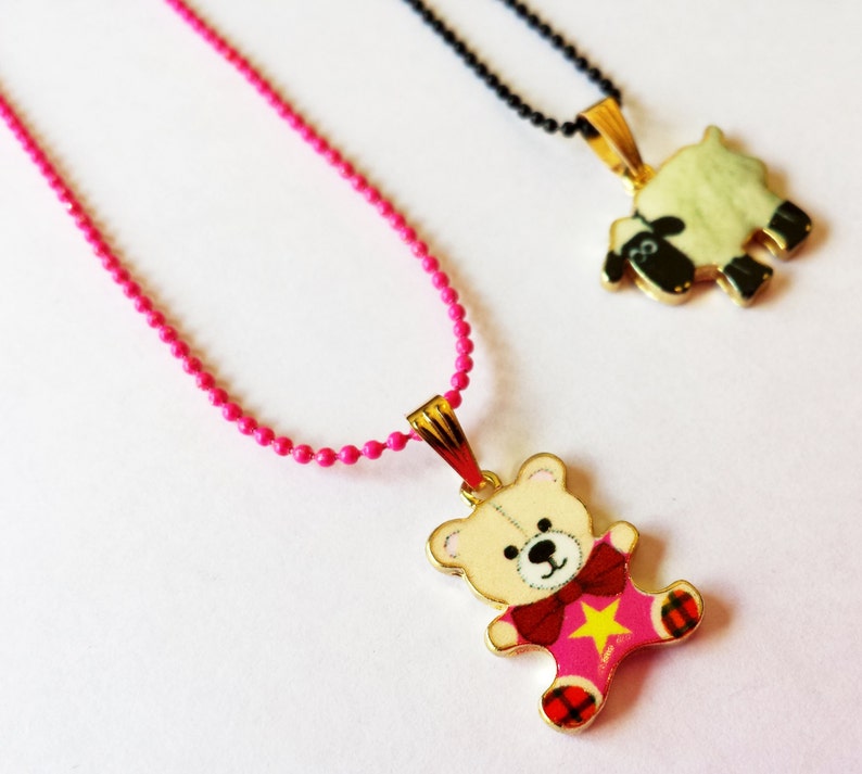 Original Enamel Sheep or Teddy bear charm pendant chain necklace