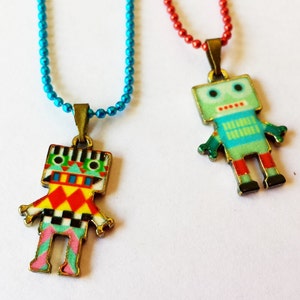 Original Enamel Robot charm pendant chain necklace