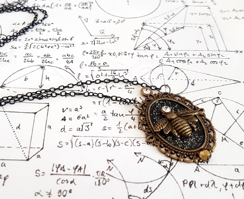 Feel The Pain Gothic steampunk Filigree Oval Bronze Bee insect sparkly charm pendant necklace