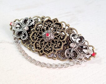Gothic Steampunk Filigree bronze and silver hair accessory barrette clip pin