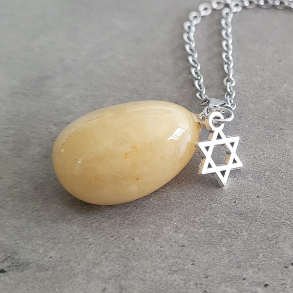 Collier pendentif à breloques Énergie spirituelle Aventurine jaune Boho chic juif Kabbale étoile de David