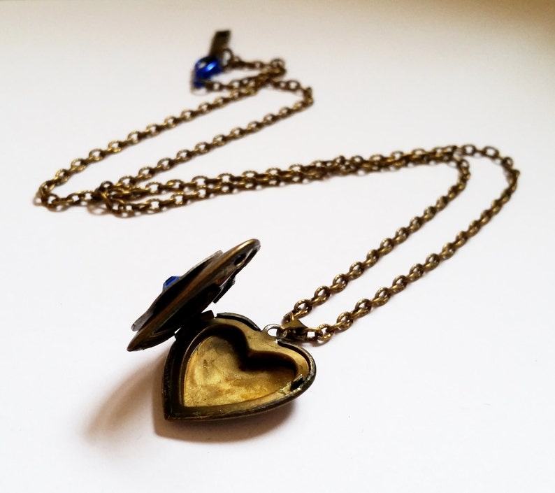 Gothic Steampunk bronze and Blue Crystal dial gear heart shape locket charm pendant necklace Israel Hand made Clock of the Heart