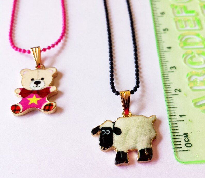 Original Enamel Sheep or Teddy bear charm pendant chain necklace
