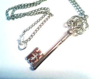 Pendentif grande clé en argent Cool Emo Kawaii Collier chaîne à maillons en argent