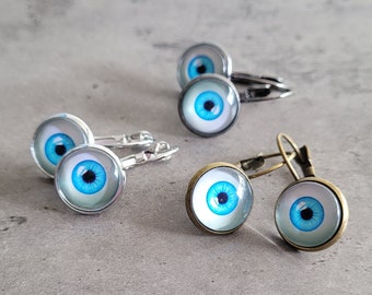 Baby's Got Blue Eyes - Gothic Steampunk Eye Ball Dangle Drop Earrings