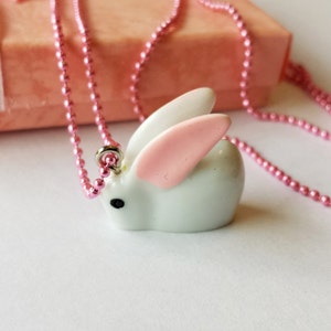 Cute white Resin baby Rabbit charm pendant necklace image 4