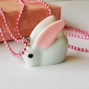 Cute white Resin baby Rabbit charm pendant necklace image 3