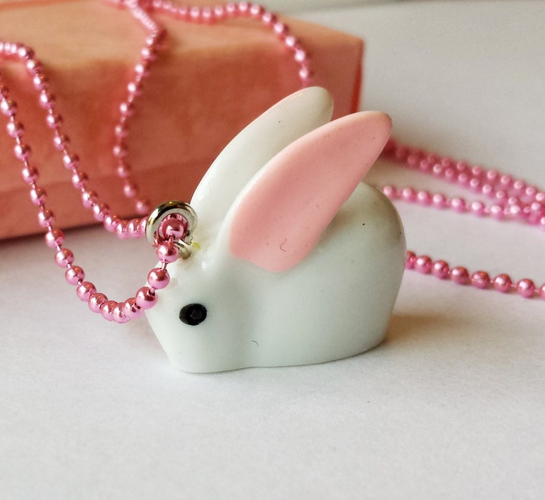 Cute white Resin baby Rabbit charm pendant necklace image 3