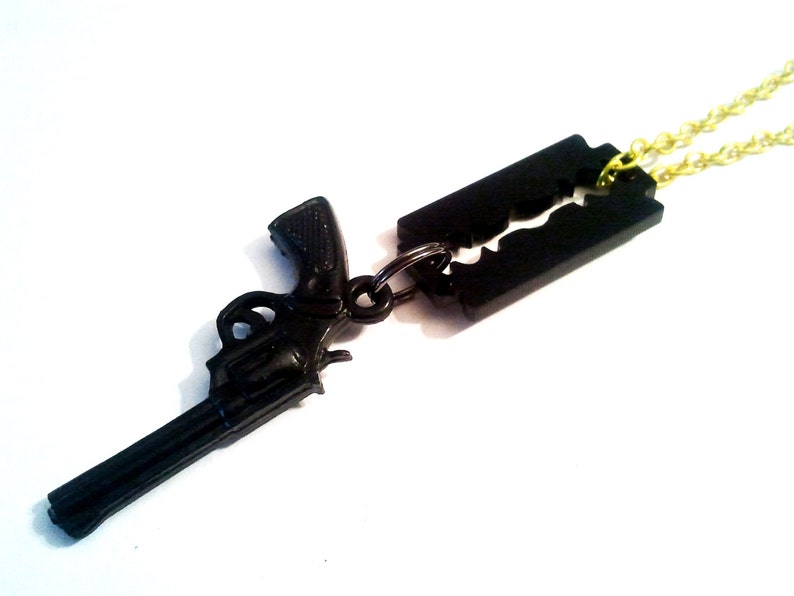 Special Black Gun and Razor Blade Emo Kawaii Link Chain Necklace Etsy