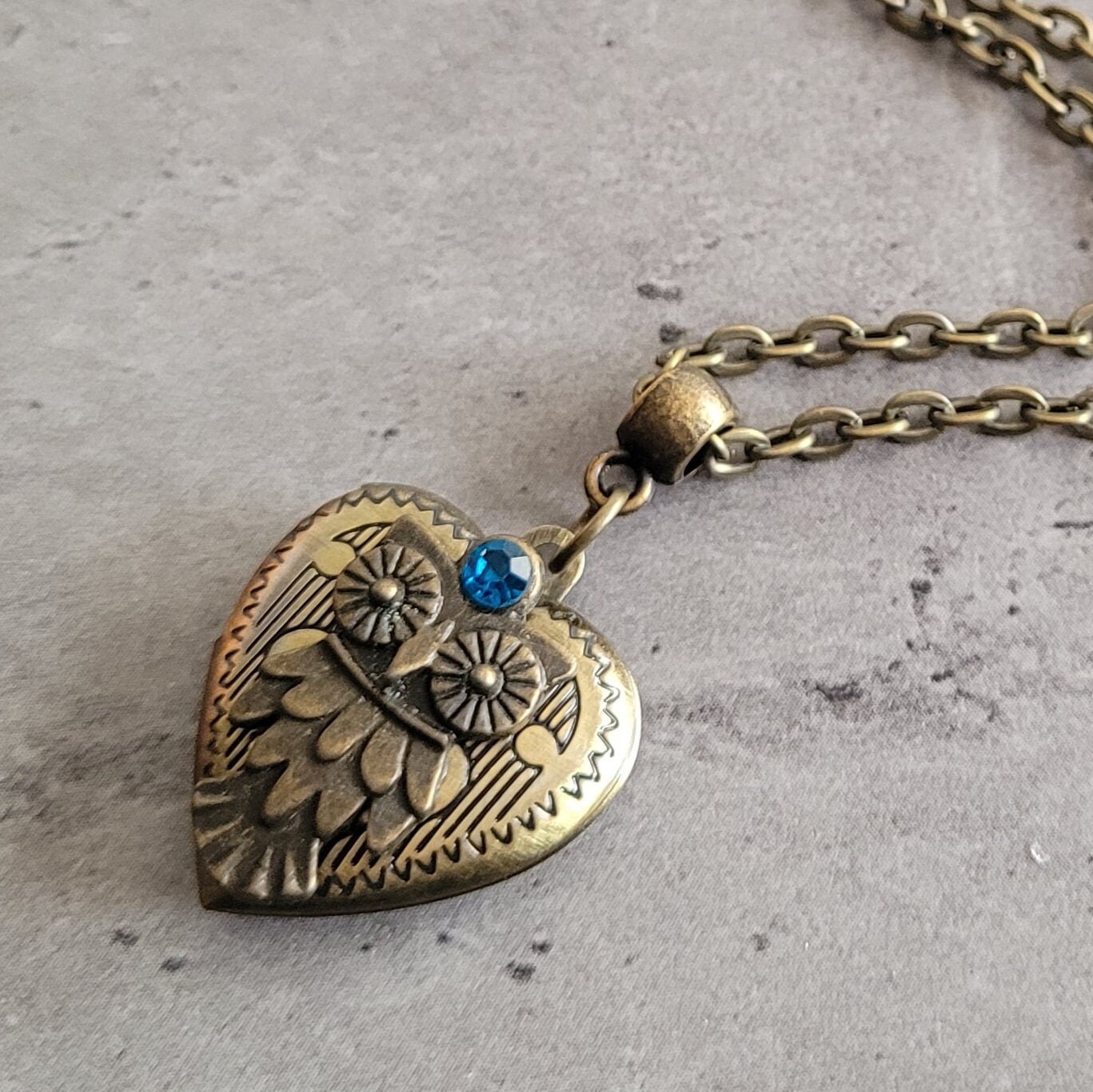 Wise #2 - Steampunk Bronze Heart shaped owl locket charm pendant necklace