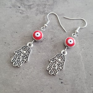 Traditional Evil Eye Hamsa Hand Jewish Hebrew dangle earrings