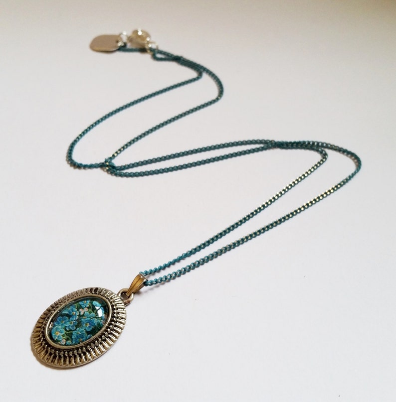 Romantic flower delicate cabochon charm pendant necklace Israel Hand made Blue Field