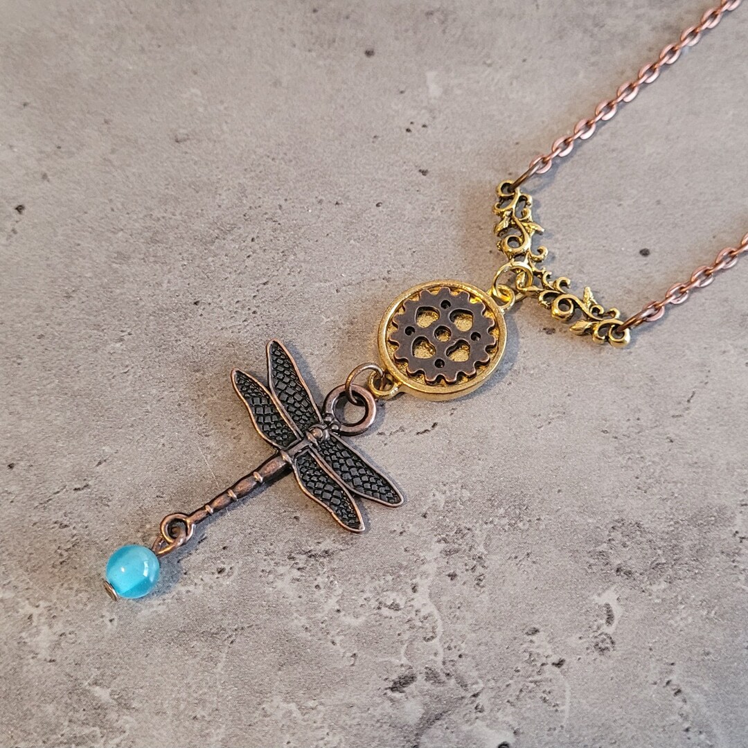 Steampunk Cog Gear Metal Firefly Dragonfly Insect Charm Pendant ...