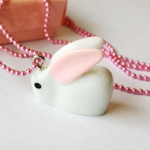 Cute white Resin baby Rabbit charm pendant necklace image 5