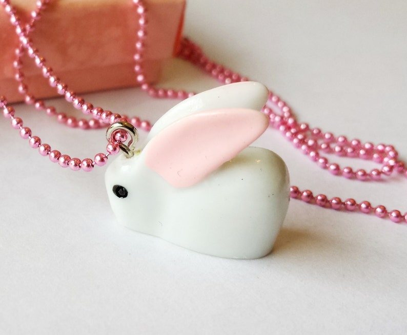 Cute white Resin baby Rabbit charm pendant necklace image 5