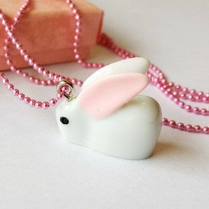 Cute white Resin baby Rabbit charm pendant necklace image 1