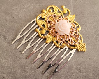 Last Romance #2 - Gothic Steampunk Vintage Filigree Rose Flower hair accessory comb