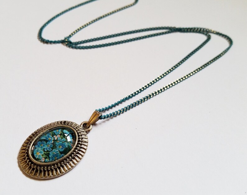 Romantic flower delicate cabochon charm pendant necklace Israel Hand made Blue Field