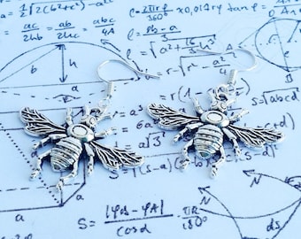 Silver Bee Wasp dangle earrings