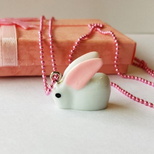 Cute white Resin baby Rabbit charm pendant necklace image 2