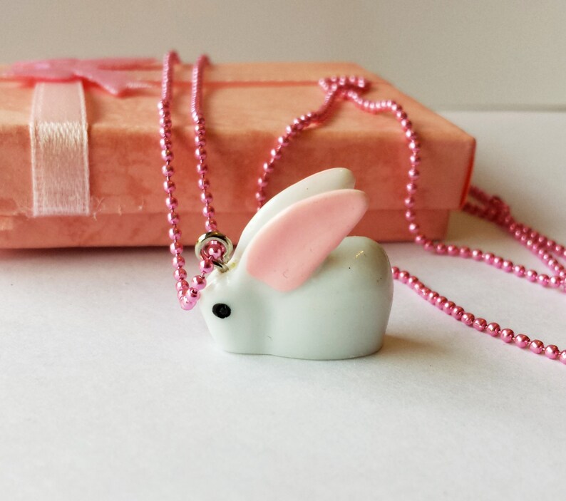 Cute white Resin baby Rabbit charm pendant necklace image 2