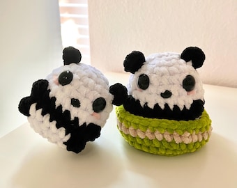 Crochet Panda Plushie with Bamboo: Handmade Chenille Yarn Amigurumi