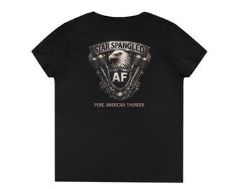 Star Spangled AF Pure American Thunder V-Neck T-Shirt | American Motorcycle Emblem