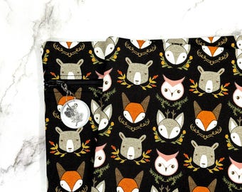 Cross Stitch Project Bag Fully Lined, Fabric Embroidery Needlepoint Storage - Fall Forest Friends
