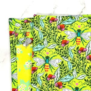 Cross Stitch Project Bag, Vinyl Front - Tula Pink Full Moon Forest, Honey Maker, green