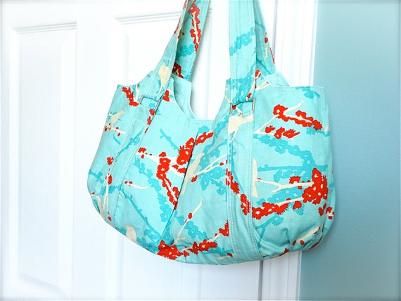 Sale - Everyday Purse - Large Tote - Shoulder Purse - Blue Purse - Shoulder Bag - Joel Dewberry Turquoise Purse