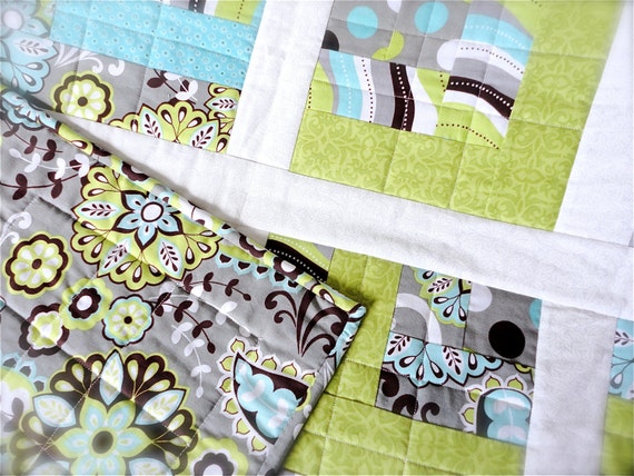 Sale Baby Boy Quilt - Modern Baby Quilt - Gray Baby Blanket - Green Baby Quilt - Girl Crib Quilt - Baby Boy Blanket - Baby Bedding 40" x 50"