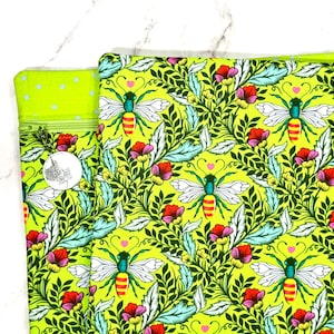 Cross Stitch Project Bag, Full Fabric - Tula Pink Full Moon Forest, Honey Maker, green