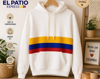Colombia Flag Stripe Hoodie, Unisex Pullover Sweatshirt, Cultural Pride Apparel