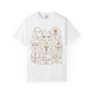 Camiseta vintage con estampado de naturaleza y retazos / Insignias botánicas, iconos de la vida silvestre